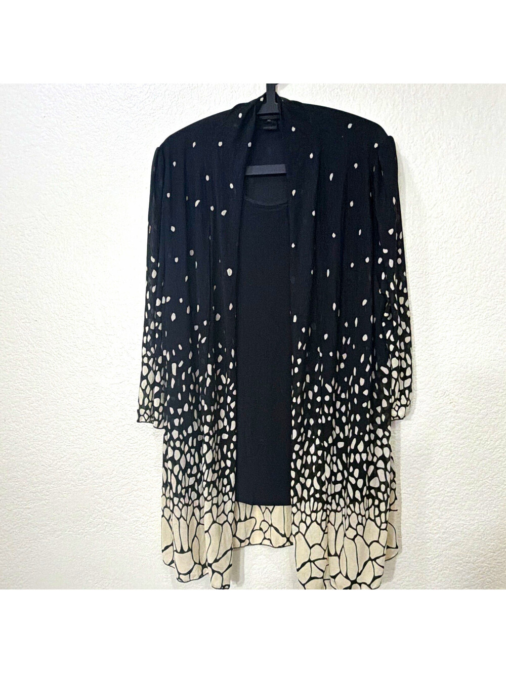 Size In Style Women's Open Front Long Kimono Polka Dot 3/4 Sleeve XL